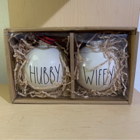 Rae Dunn Hubby and Wifey Christmas Ornaments 3 1/2" - Magenta Artisan Collection - Picture 1 of 7